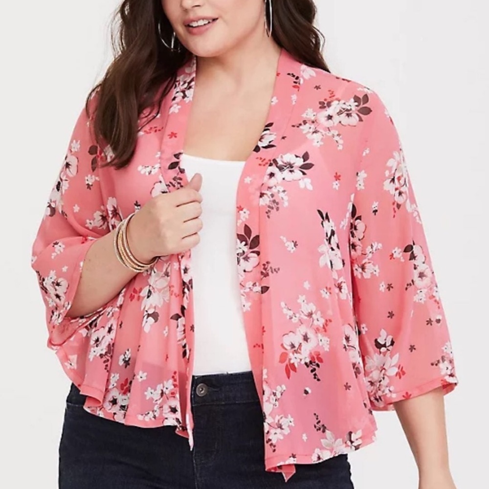 Torrid Floral Draped Chiffon Kimono 1/2